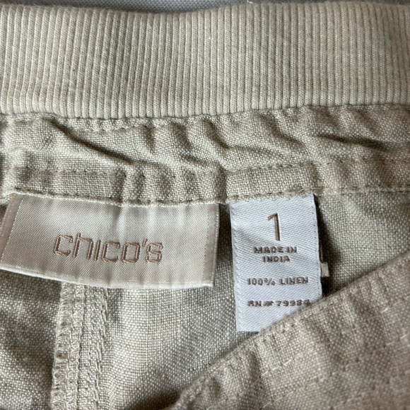 Chico’s Pants Size 1 M 100% Linen Oatmeal Color Elastic Waistband Pockets - Picture 3 of 6